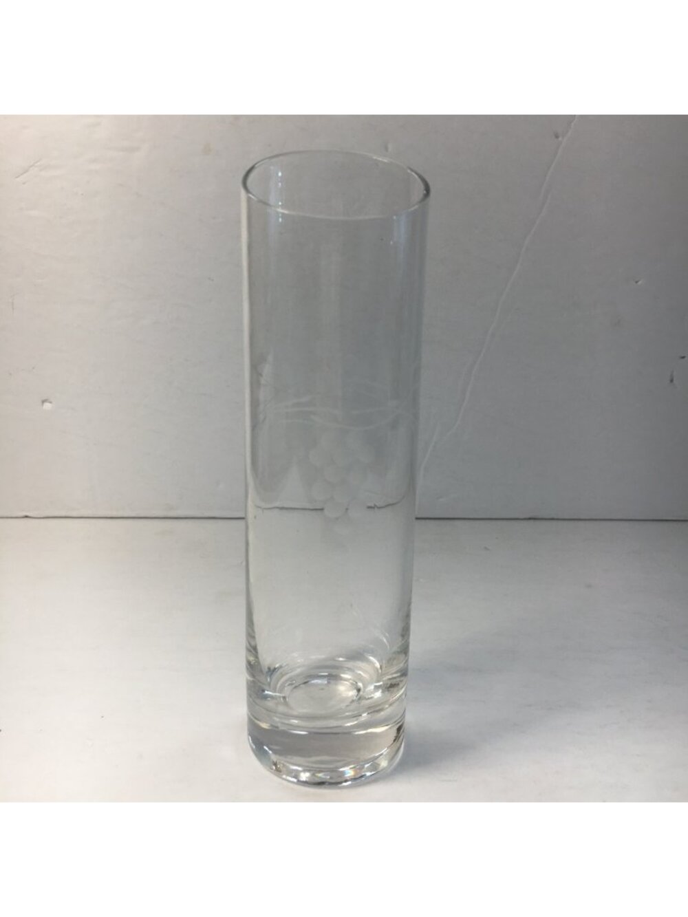 Tall Clear Glass Vase Grape Design Asymmetrical Opening Controlled Bubble Base